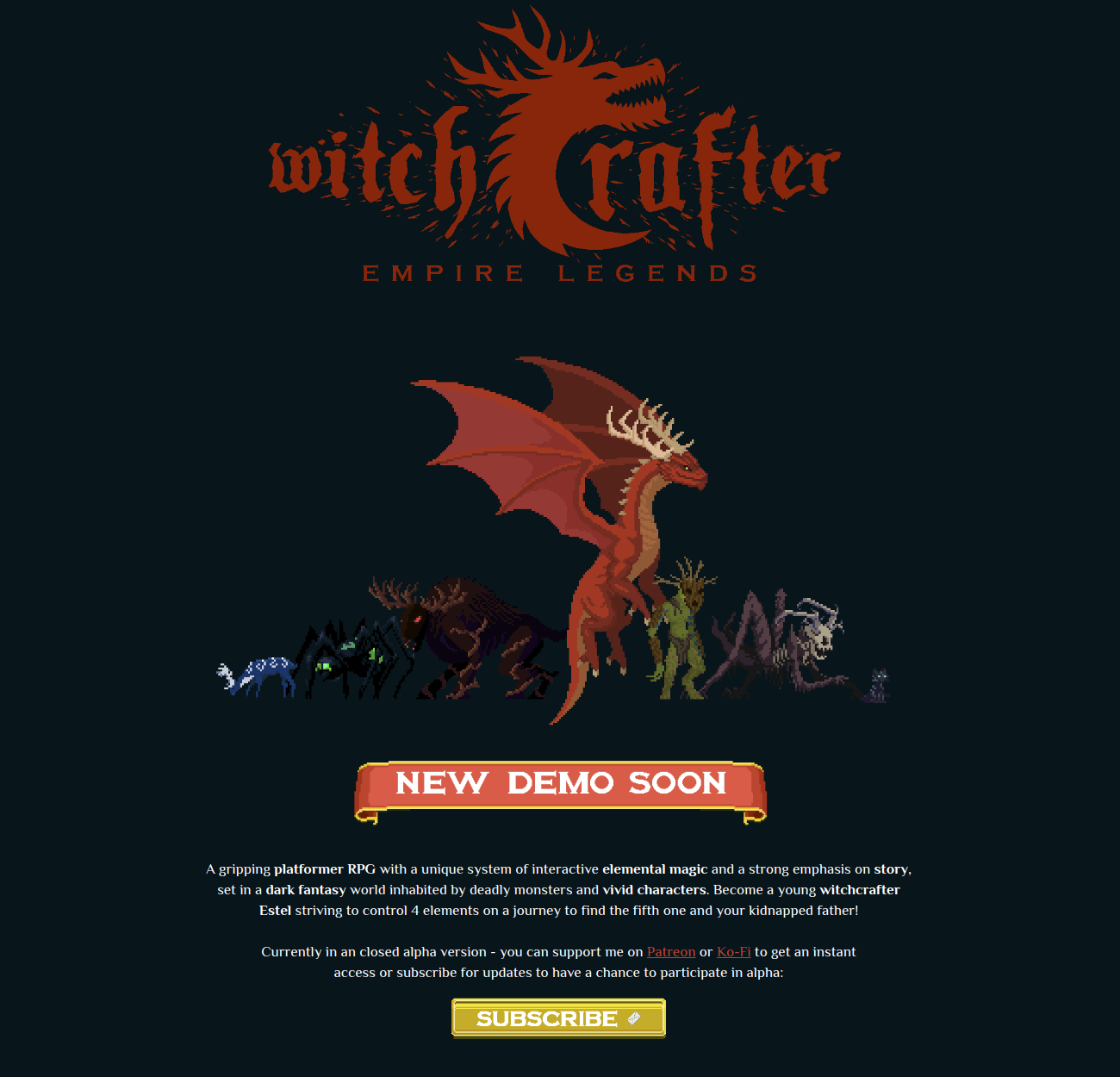 Witchcrafter: Empire Legends - design and development of an independent game and website - a gripping metroidvania platformer RPG set in a dark fantasy world full of elemental magic.